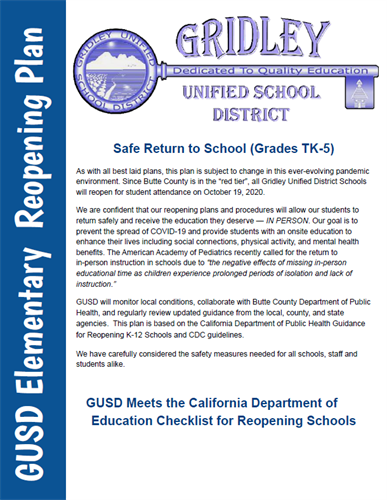 Elementary Reopening Plan